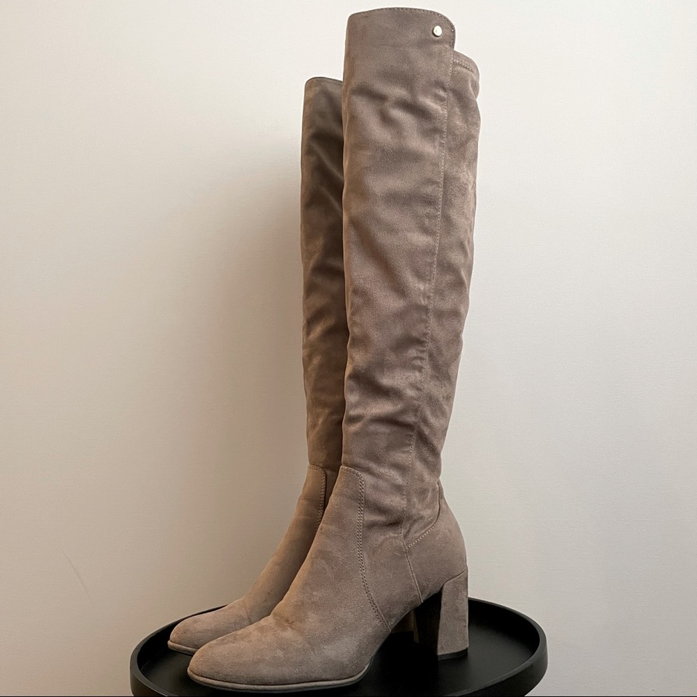 Liz Claiborne Leyla Over the Knee Suede Boots in Taupe Grey Gray